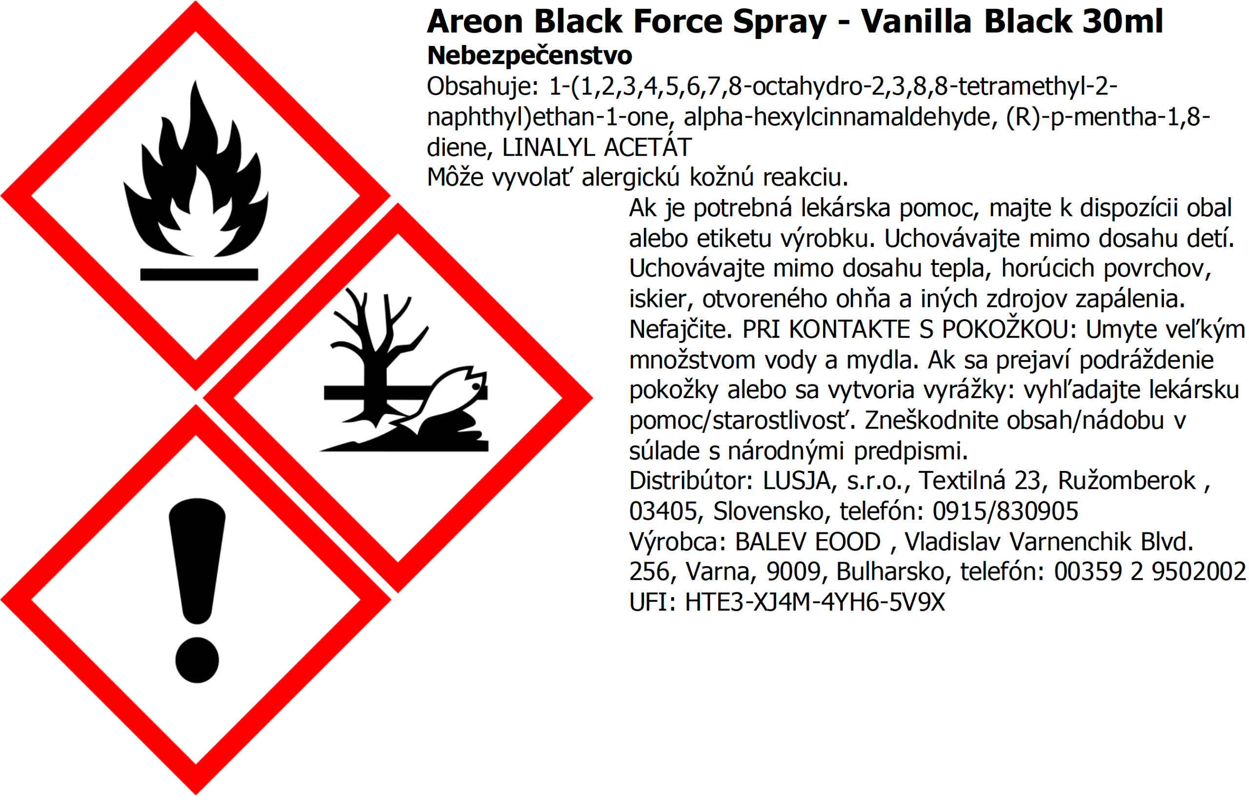 Areon Sprej 30 ml - VANILLA BLACK – Obrázok 3