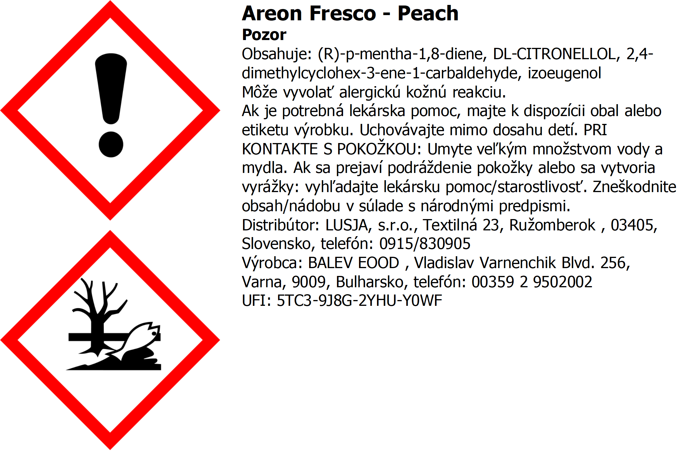 Osviežovač vzduchu Areon Fresco – vôňa Peach, 4ml – Obrázok 2