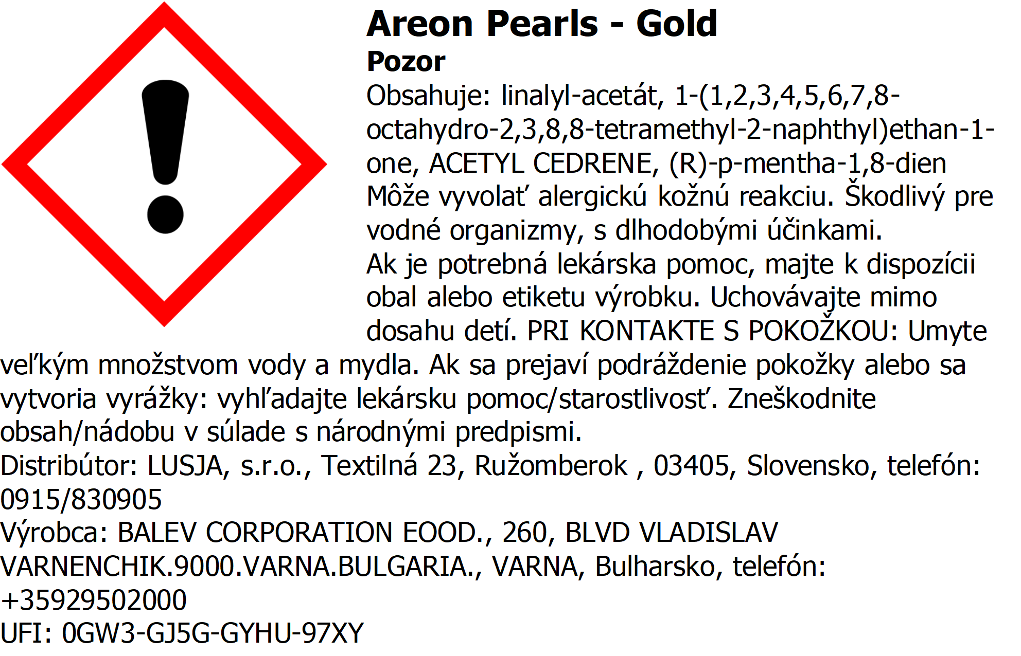 Osviežovač vzduchu Areon Pearls Lux – vôňa Gold – Obrázok 2
