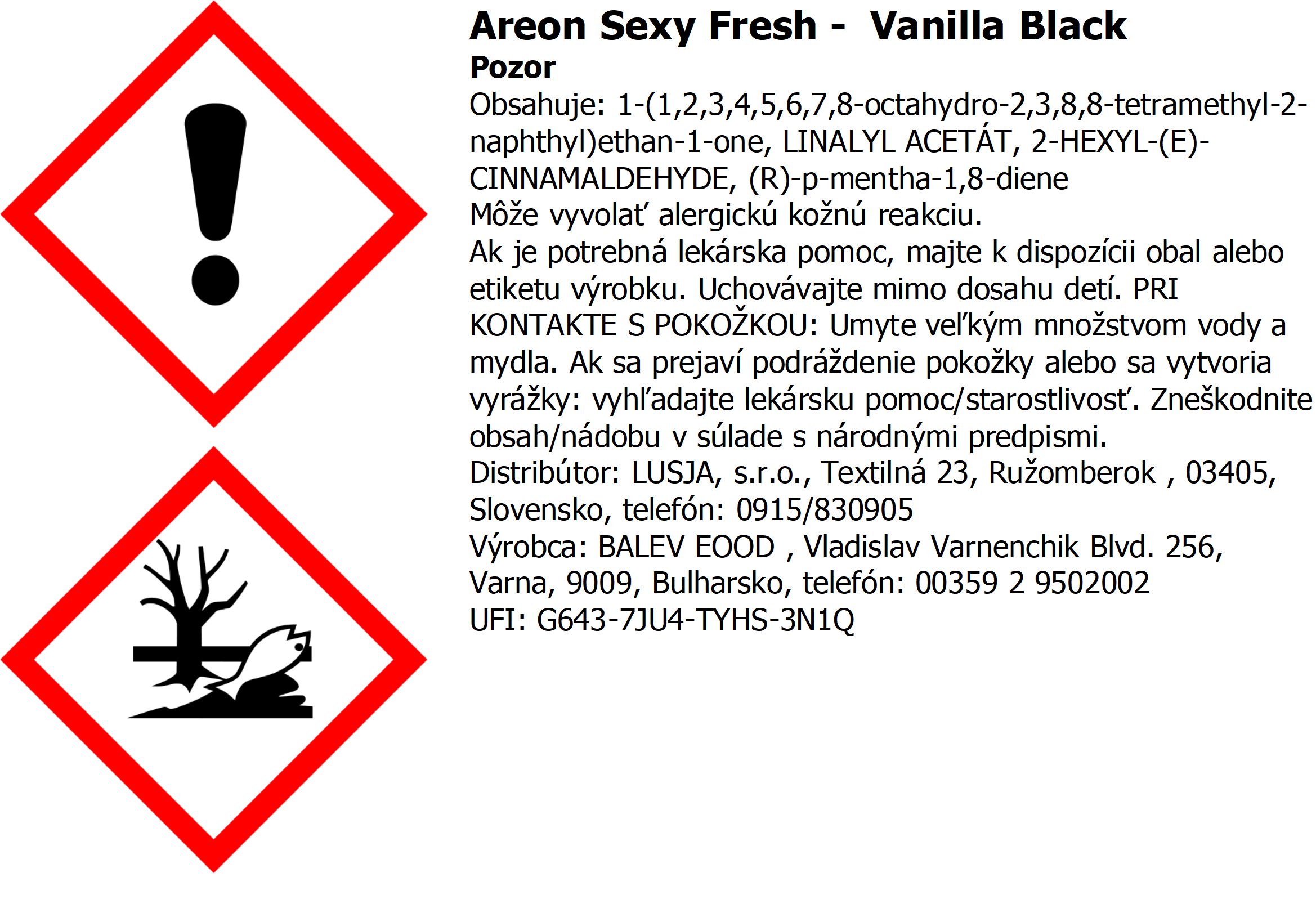 Osviežovač vzduchu Areon Sexy Fresh, vôňa Vanilla Black – Obrázok 2